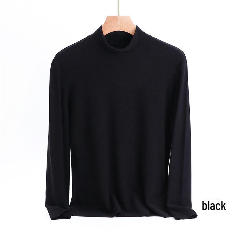 

Men s German Velvet Seamless Half-High Collar Warm Top: Autumn & Winter Slim Fit, Plus Velvet, Wearable Outside Deluxe, Size L чёрный