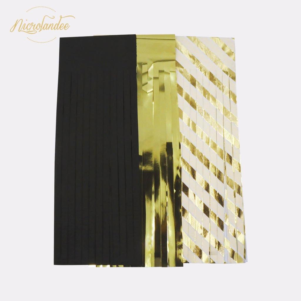 NICROLANDEE Black Gold Graduation Party Decorations, 15PCS Black Gold Tissue Paper Tassel Garland for Birthday, Wedding, Bridal Shower, Bachelorette