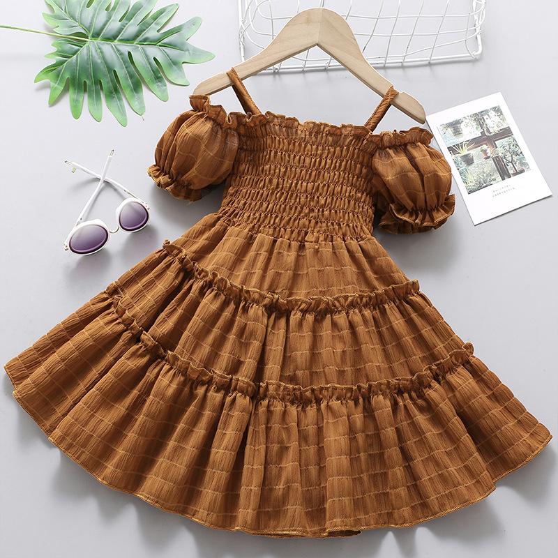 Mädchen Träger Plissee Kleid Kind Sommer Knospe Ärmel Casual Nähte Kuchen Prinzessin Kleider Kinder Baby Kleidung für 2 bis 8 Jahre alt