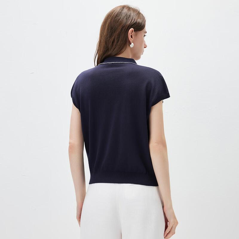 Women's Mulberry Silk Blend Embroidered Short Sleeve Knit Top