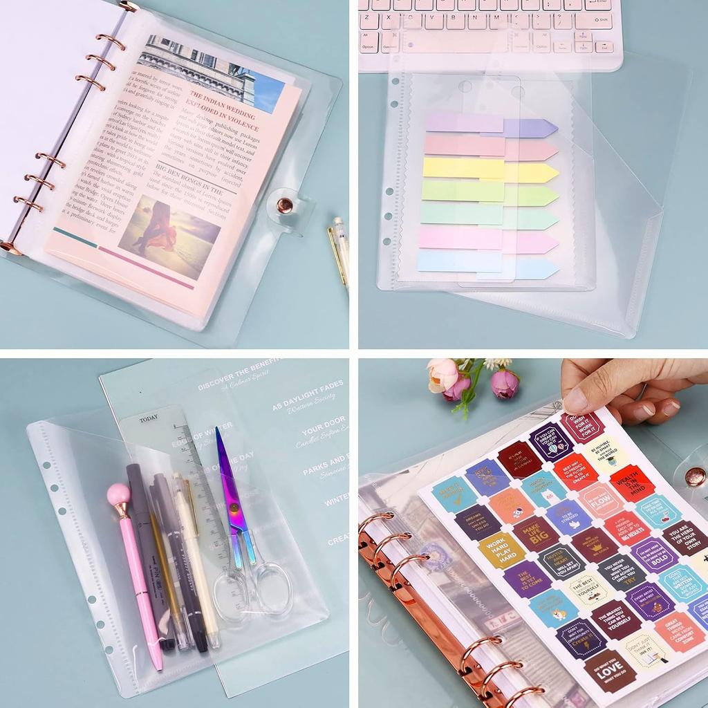 10 Pcs Plastic Binder Pocket Clear Poly Binder Organizer 6 Holes A5 Binder Folders for School and Office Supplies