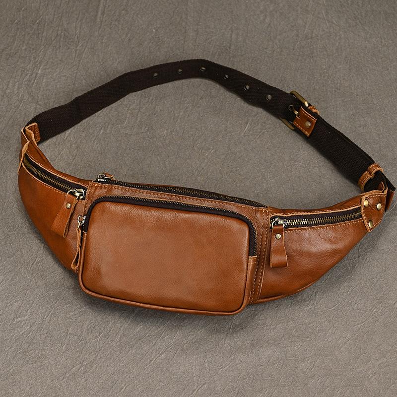 High Quality Men s Leather Chest Bag Waist Bag Genuine Leather Men s Belt Phone Pouch For Men Male Leather Waist Pack Cowskin коричневый