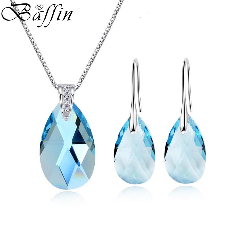 

BAFFIN Genuine Crystals From Austria Jewelry Sets Silver Color Pear-Shaped Pendant Necklace Dangle Earrings For Women Christmas аквамарин