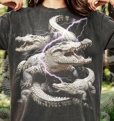 Retro Alligator Lightning 90s Graphic Comfort Colors® Tshirt, Vintage Crocodile Faded Tee, Animal Y2K Streetwear Bootleg Swamp Gift