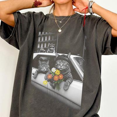 Vintage Cat Graphic Tee, Retro Black and White Cat Art Shirt and Kids Tshirt