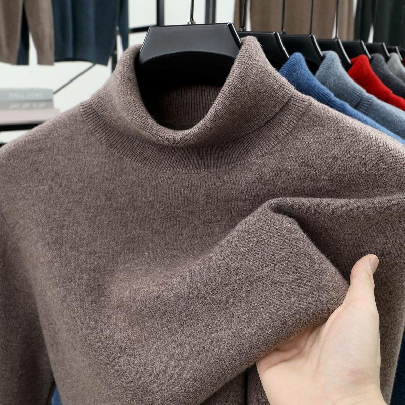 Men's 100% Pure Wool High Neck Loose Sweater - Warm, Thick Autumn/Winter Base Layer 