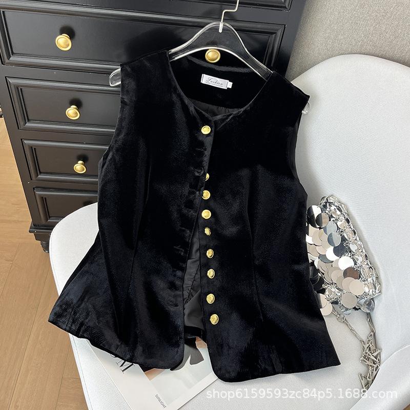 Xiaoxiangfeng Black Velvet with Fashionable Outer Wear Stacked Sleeveless Suit Small Vest Women's 2025 Vest
