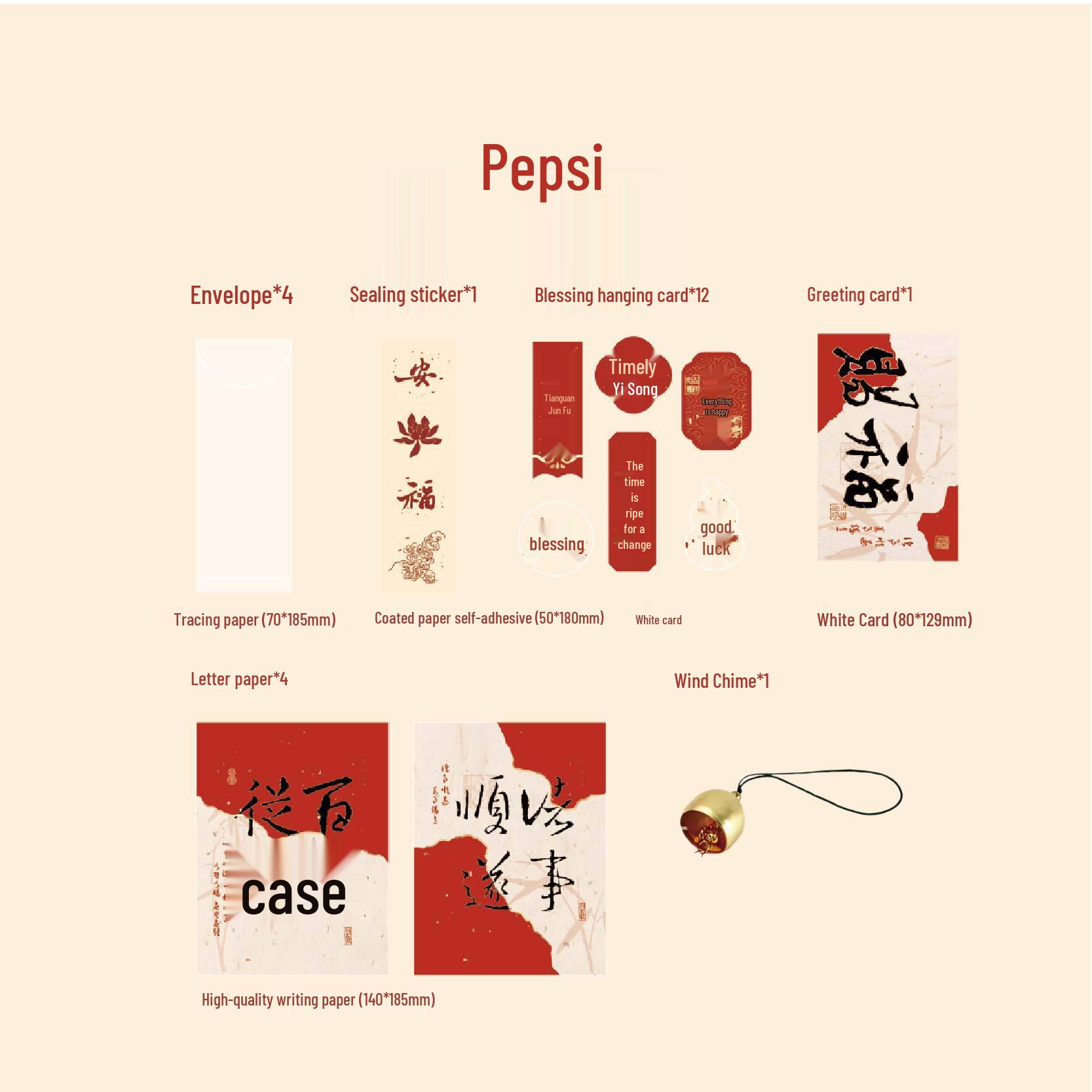 

Mr. Paper Chinese Wind Chime Blessing Letter Set with Envelopes & Bell Pendant