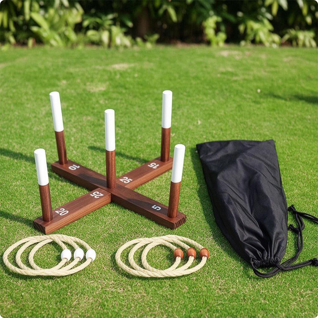 Riesenspiel Ringewerfen Rustikal mit Aufbewahrungstasche Holz für Familie, Kinder, Hinterhof, Rasen,