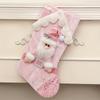 Festive Santa Claus Reindeer Christmas Stocking Pouches Pink Cartoon Roof Design with Santa Hat Scarf, Christmas Decorations