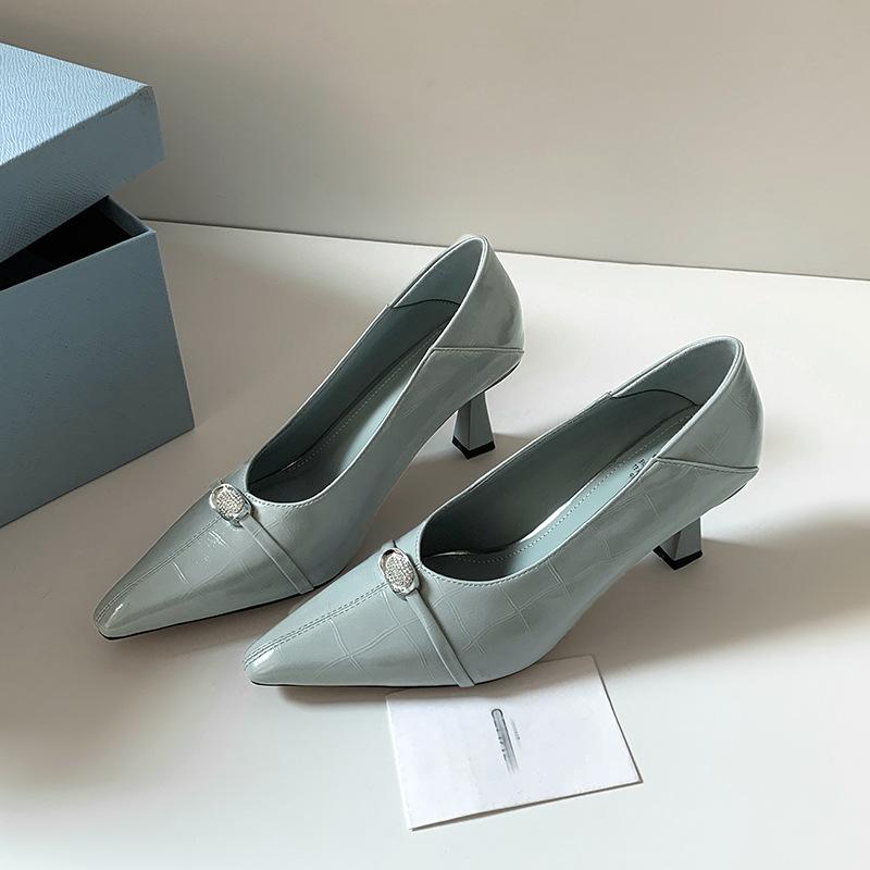 

2025 spring new women s shoes fashion belt buckle pointed single shoes women s thin high heels shallow mouth temperament ladyshoes women 39 павлин голубой