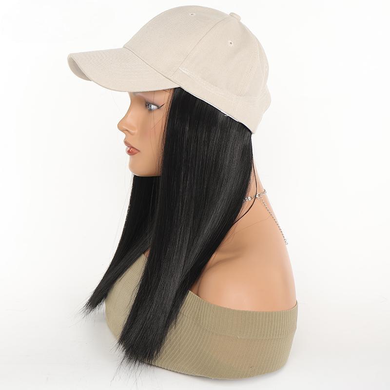 Lange gerade Baseball-Perücke, synthetische natürliche Bob-Perücke, schwarzer Hut, Perückenkappe mit blonden Haaren, verstellbare Baseballkappe