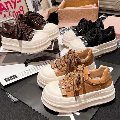 Automne 2025 nouveau cuir à boucle métallique semelle épaisse muffin petit homme augmentation de hauteur 6 cm chaussures de ville décontractées chaussures de pain femmes