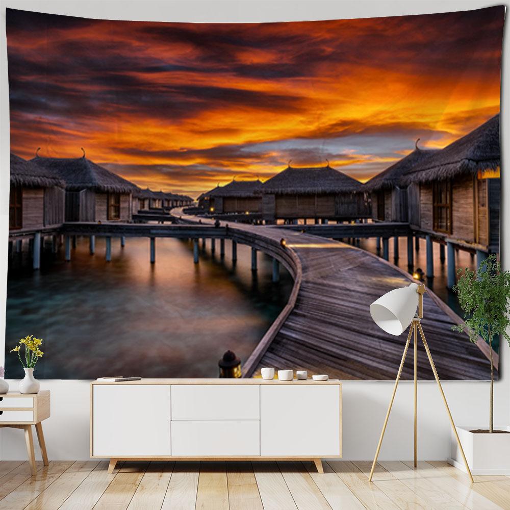 Forest Bridge River Waterfall Wall Hanging Tapestry Art Decoration Home Living Room Bedroom Decoration Tapestry