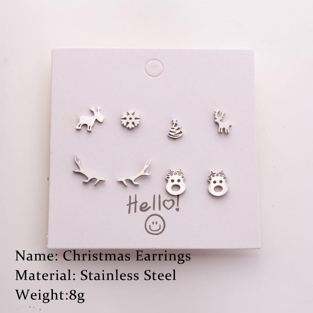 Vánoční sady náušnic pro ženy Zlatá barva Nerezová ocel Vánoční pecky Sada Los Sněhové vločky