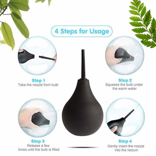 GNEGKLEAN Black Silicone Enema Bulb Kit 7.6oz Clean Anal Douche for Men Women with 19.7in Hose+4 Replaceable Nozzle (Black)
