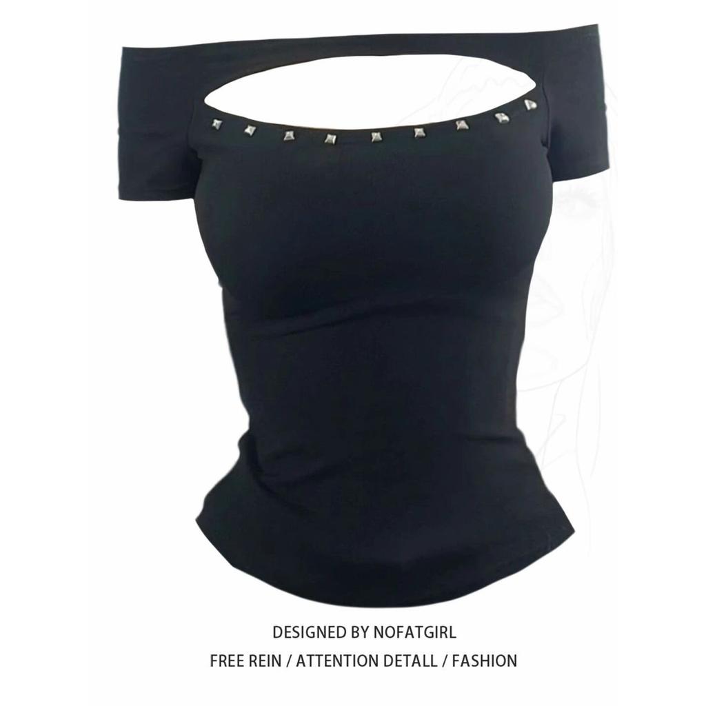 Korean Hollow Shoulder Short Sleeve T-Shirt Women's Summer Pure Desire Spice Girl Off Shoulder Spice Girl Slim-fit Short Top