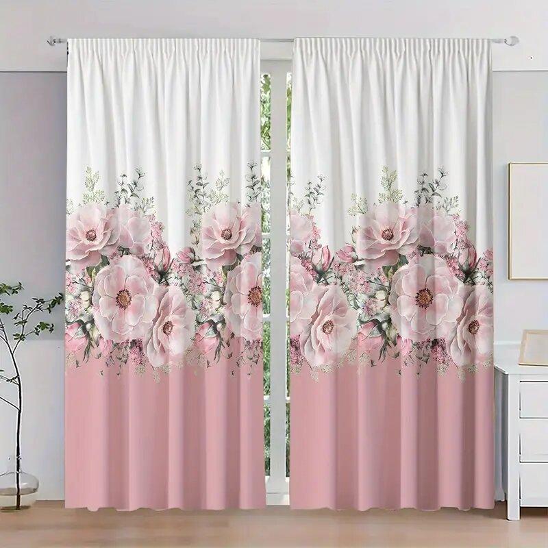 2pcs High-definition Digital Printed Flowers Printed Curtains, Pole Bag Curtains 42*84, Home Decoration, Room Decoration