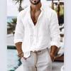Men's Solid Color Cotton Linen Shirt Casual Style Long Sleeve Business Casual Shirt