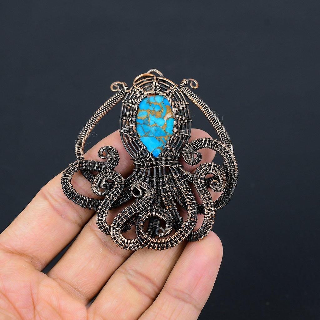 Multi Copper Spiny Oyster Pendant, Handmade Gemstone 999 Copper Wire Wrapped Pendant Antique Jewelry, For Gift Silver Jewelry