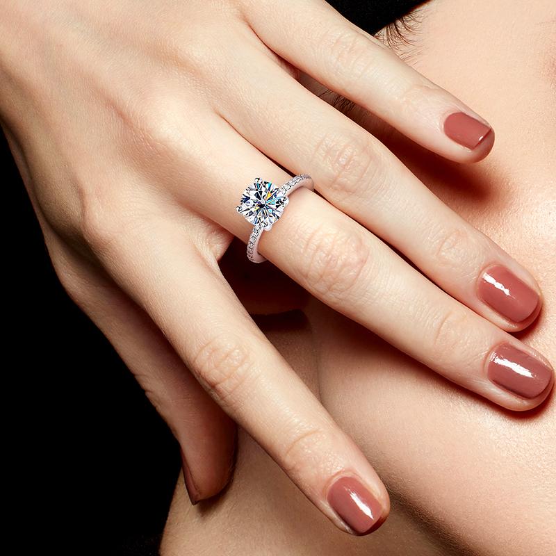 D VVS1 1-3ct Bague Moissanite Ronde Plaqué Or Blanc 18K Argent Sterling s925 avec Diamant GRA Alliances pour Femmes