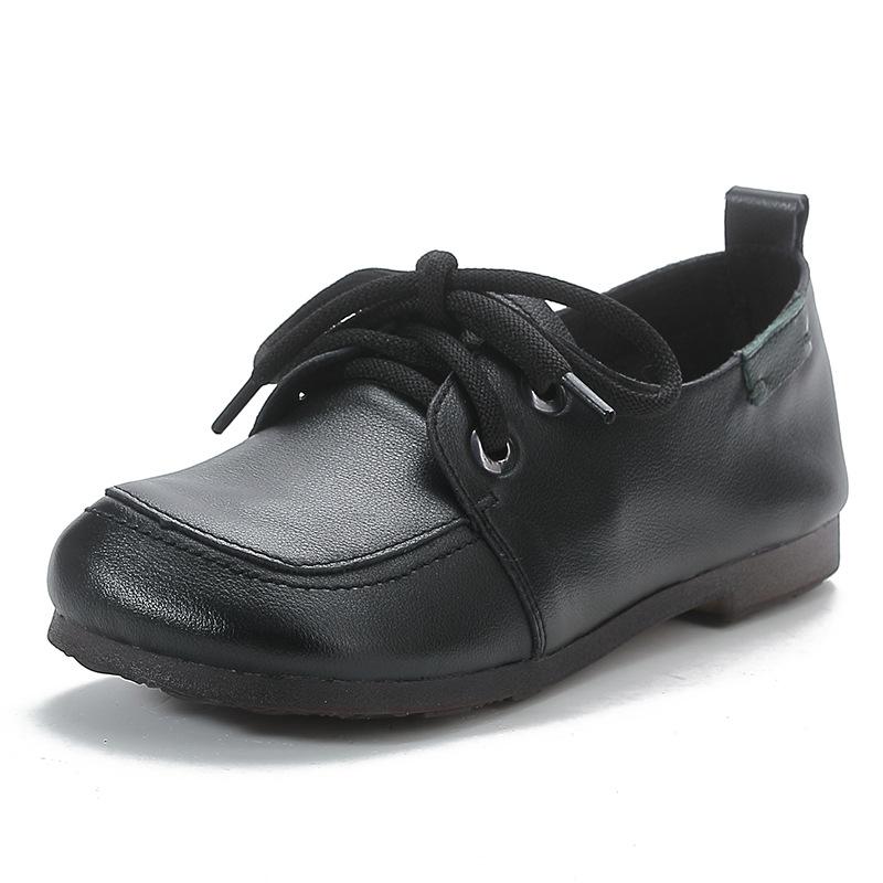 Vintage Plain Oxfords Shoes Women's Genuine Leather Flats Ladies Laced Up Moccasins Elderly Woman Square Toe Driving Loaferss