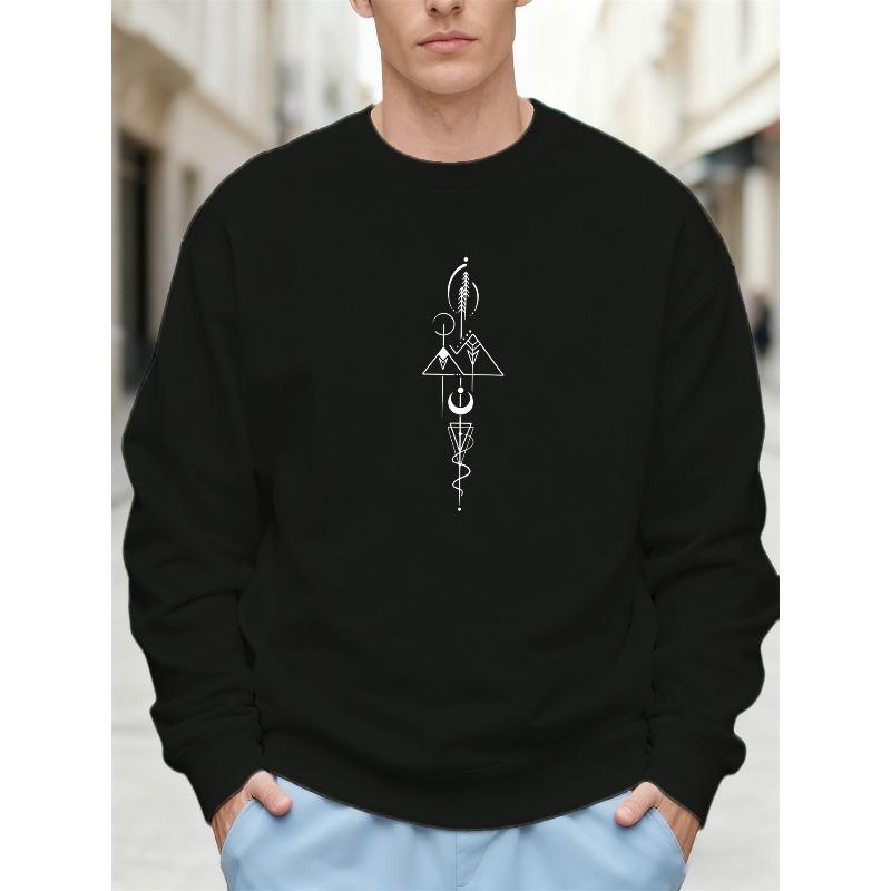 Men's Navy Blue Minimalist White Line Art Sweatshirt Design, Oversized Casual Round Neck Pullover, Machine Washable Greek Letter Phi Inspired Sweater