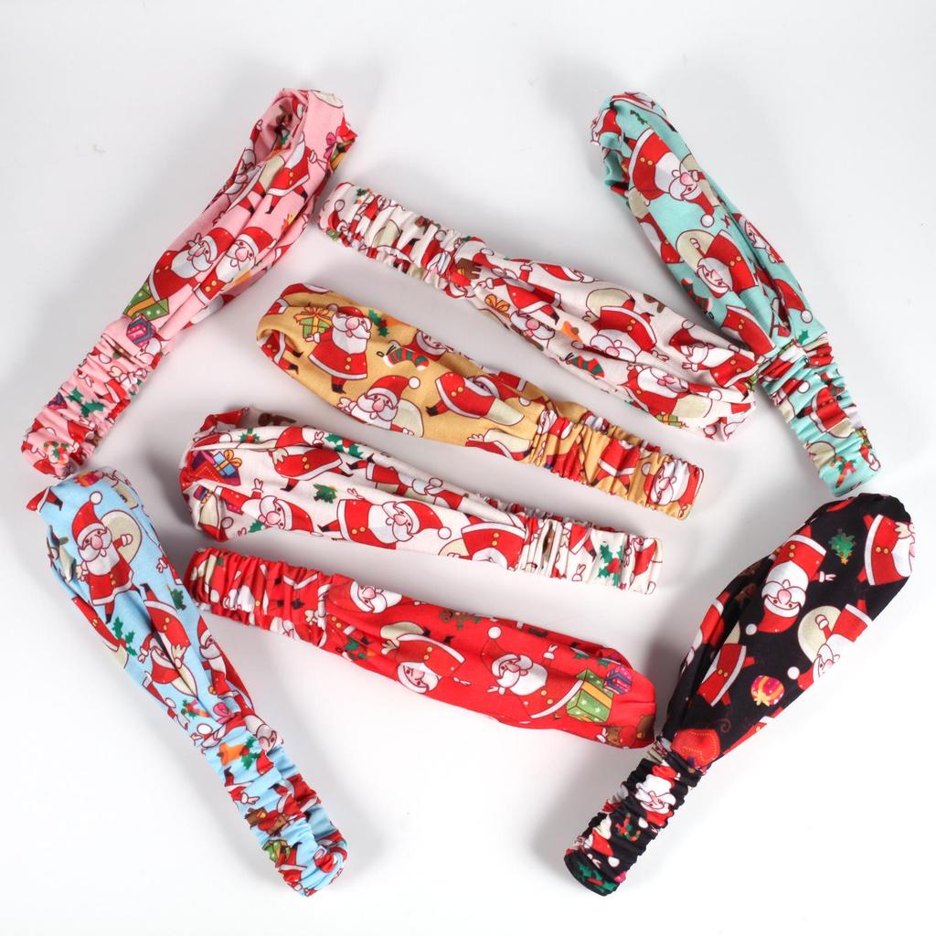 Elastic Santa Claus & Reindeer Print Headband with Bells - European & American Style Hair Accessory