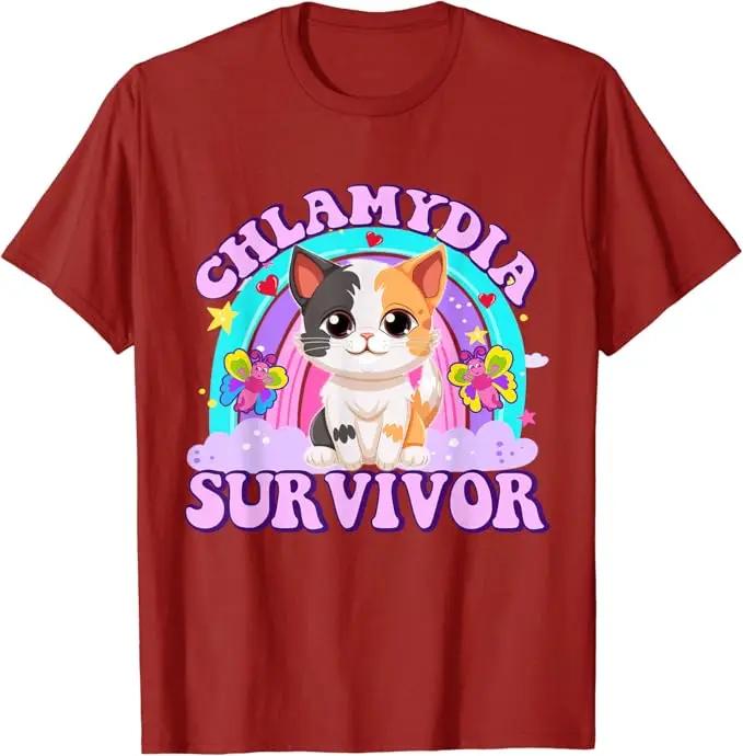 Chlamydia Survivor Cat Meme Funny Shirts for Men Adult Humor T-Shirt Cat Oddly Specific Graphic Tee Kitty Lover Kitten Clothes