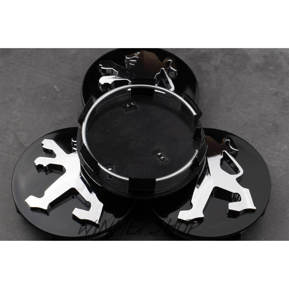 Set mit 4 schwarzen Peugeot Radnabendeckeln 60mm - 57mm Innen, ABS-Kunststoff, Wetterfest, Ersatzteile