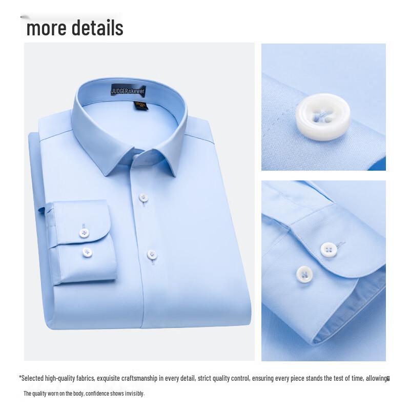 Zhuangji Men's 300-Count Pure Cotton Non-Iron Long-Sleeve Business Shirt