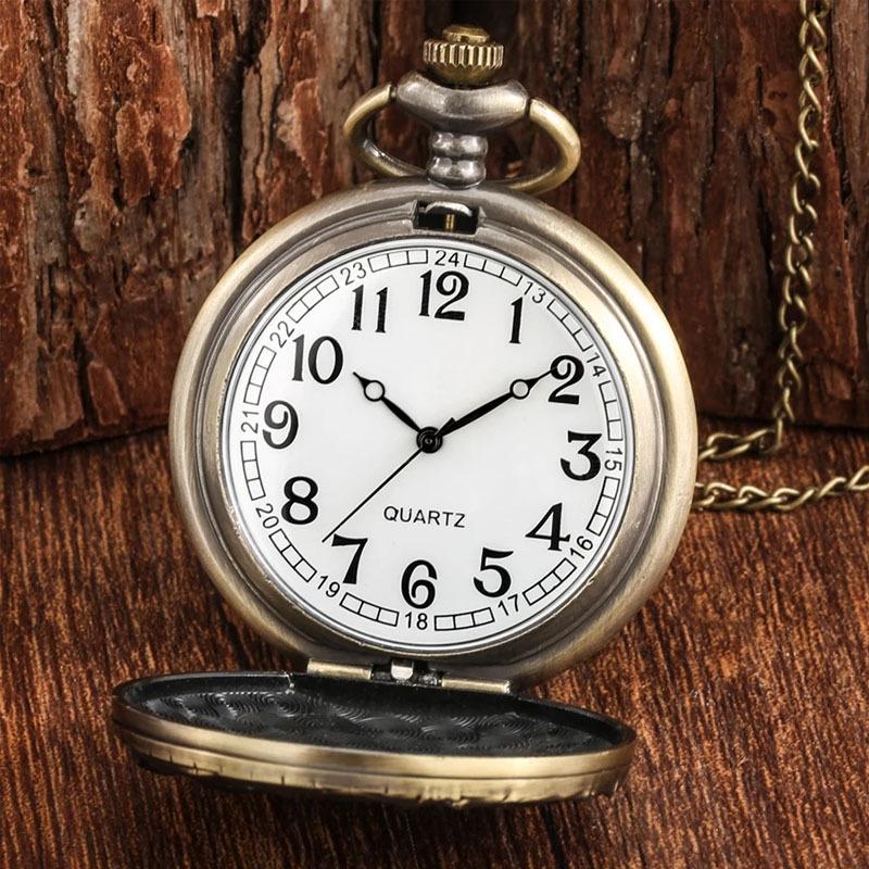 Antique Bronze Crane Elephant Animal Quartz Pocket Watch Analog Clock Round Dial
