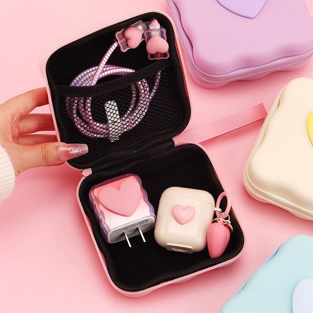 Portable Zipper Bag 3D Love Heart Pocket Pouch Fashion Storage Bags  Headphone Data Cable