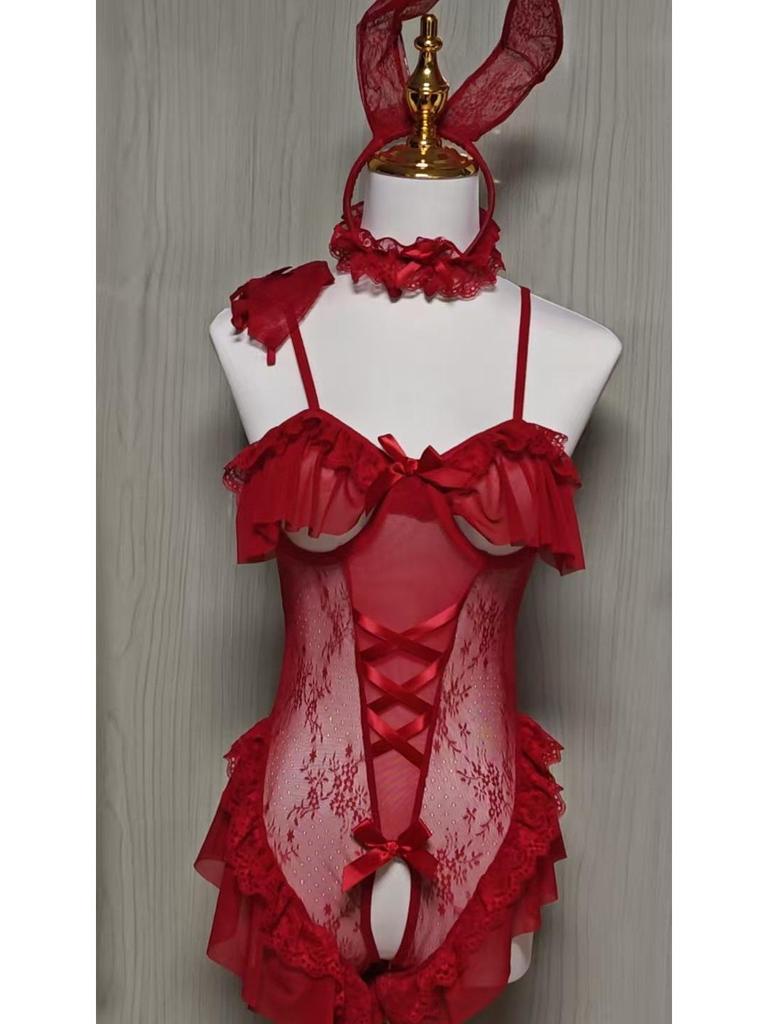 European & American Leopard Lace Hot Uniform Bodysuit with Padded Cups - Seductive & Sexy Lingerie