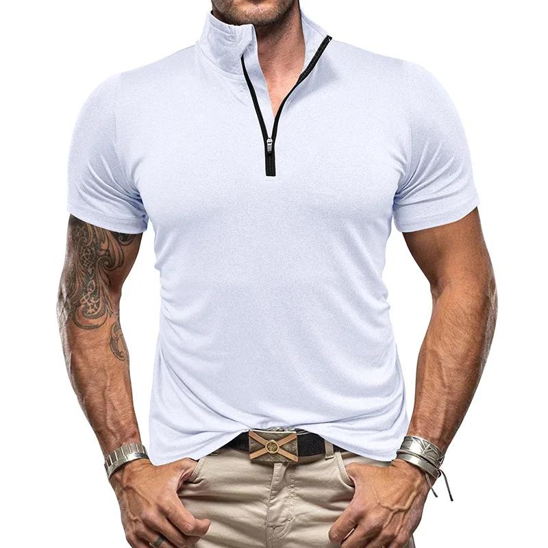 Men's New Outdoor Sports Short Sleeve Zipper Shirt American Standing Collar High Spring Quick Dry Short Sleeve T-shirt