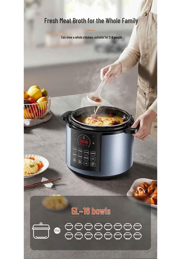 Supor 5L Electric Pressure Cooker: Multifunctional Rice Cooker with Dual Inner Pot and Timer (Model SY-50YC8186).