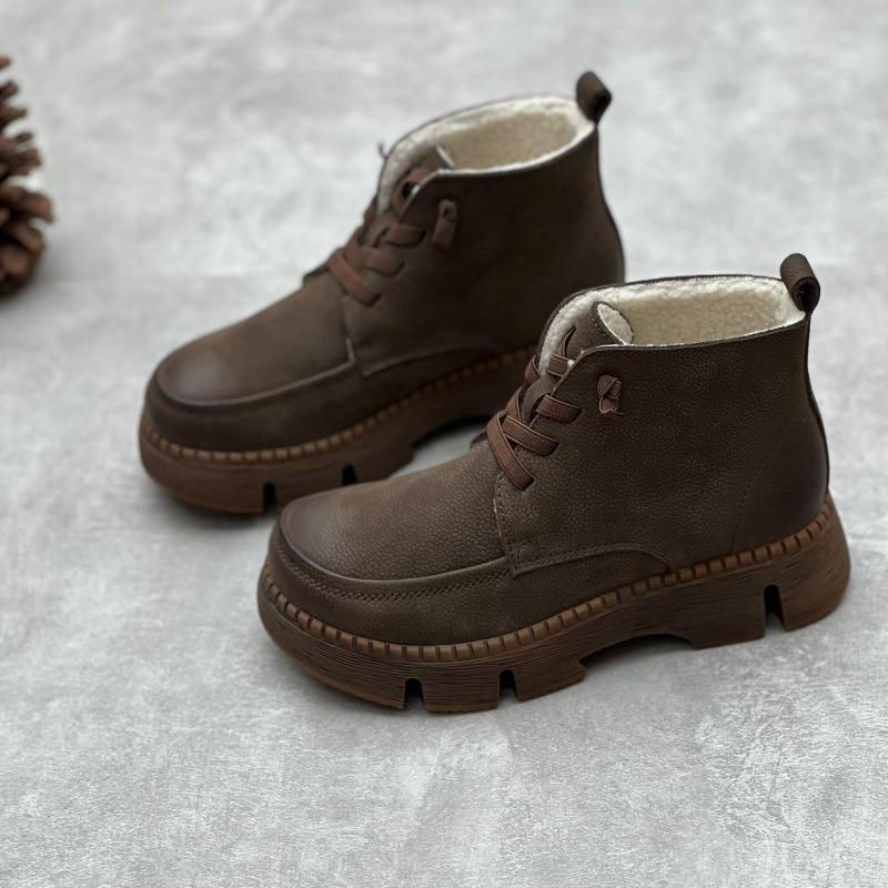 

Casual Sneakers Women Genuine Leather Round Toe Lace-up High Top Ladies Retro Fashion Flat Shoes Handmade Women s Ankle Boots 40