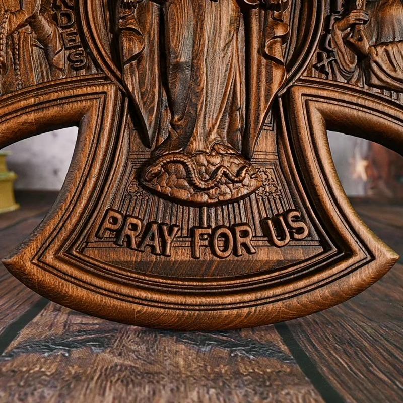 Trinity Jesus and Mary Wooden Cross Catholic Home Decor Hand Craft, Wall Hanging Statue, Christ Gift