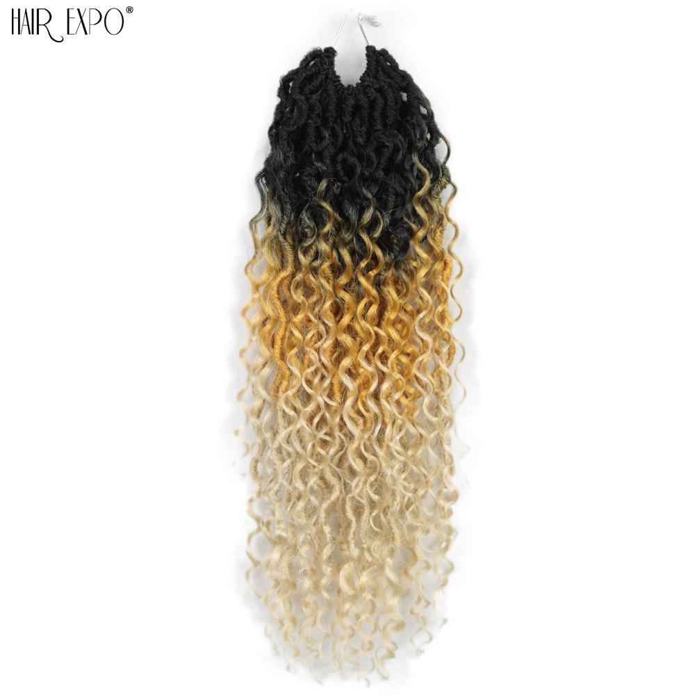 14-26"Goddess Locs Crochet Braids Hair Natural Synthetic Braiding Hair Extension Ombre River Faux Locs With Curly Hair Expo City