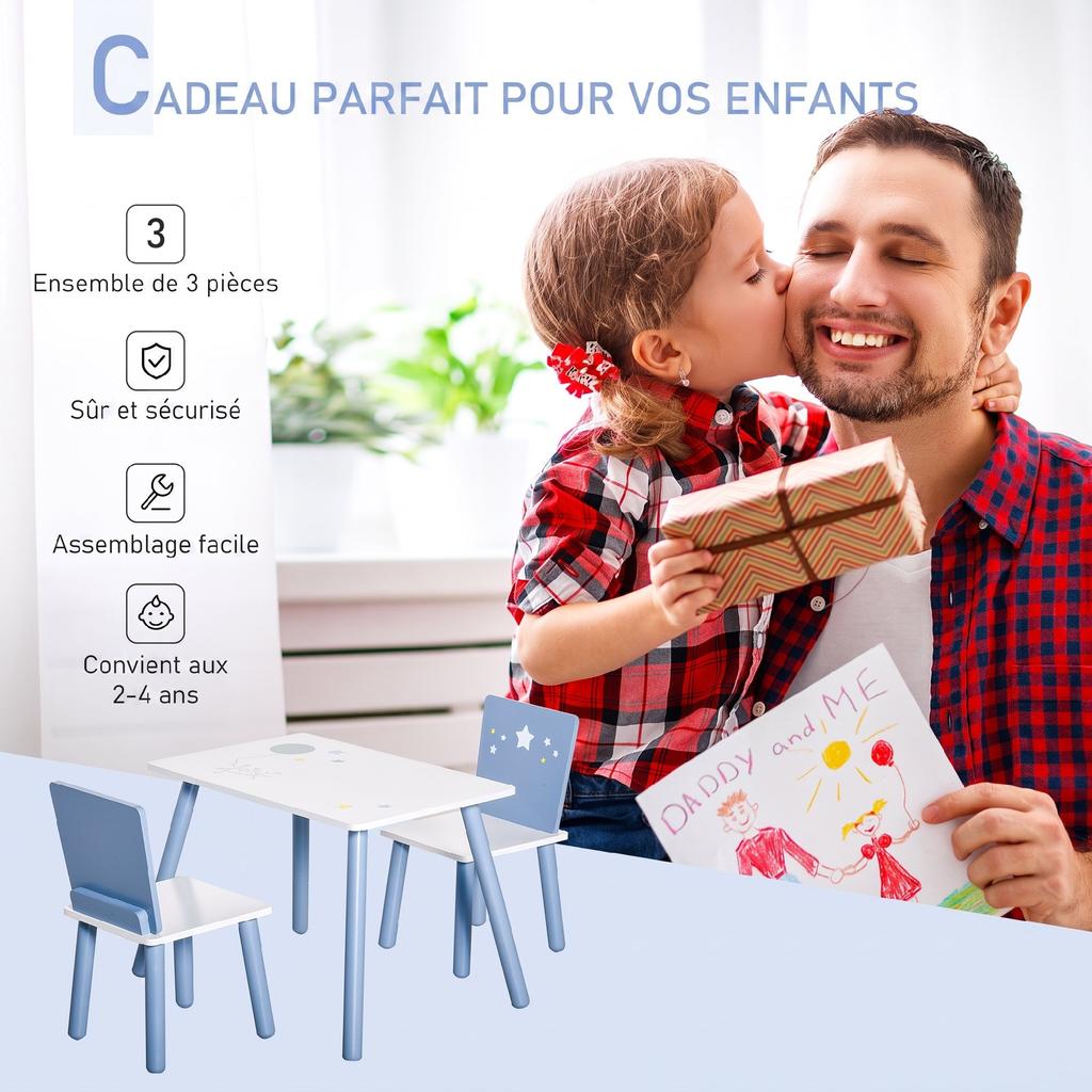 Children's Table and Chair Set, Wooden, for Drawing and Studying, Blue