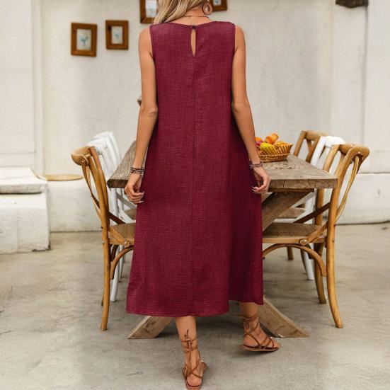 Women's Sleeveless Long Dress Casual Crew Neck Maxi Dress Summer Beach Vacation Shift Sundress