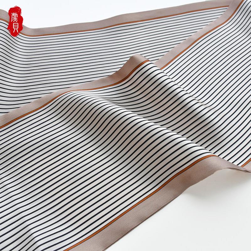 Light Brown Stripe Natural Silk Women Long Scarf Fashion Ribbon Foulard Design Neckerchief Headscarf Bandana Warp Gift for Girls