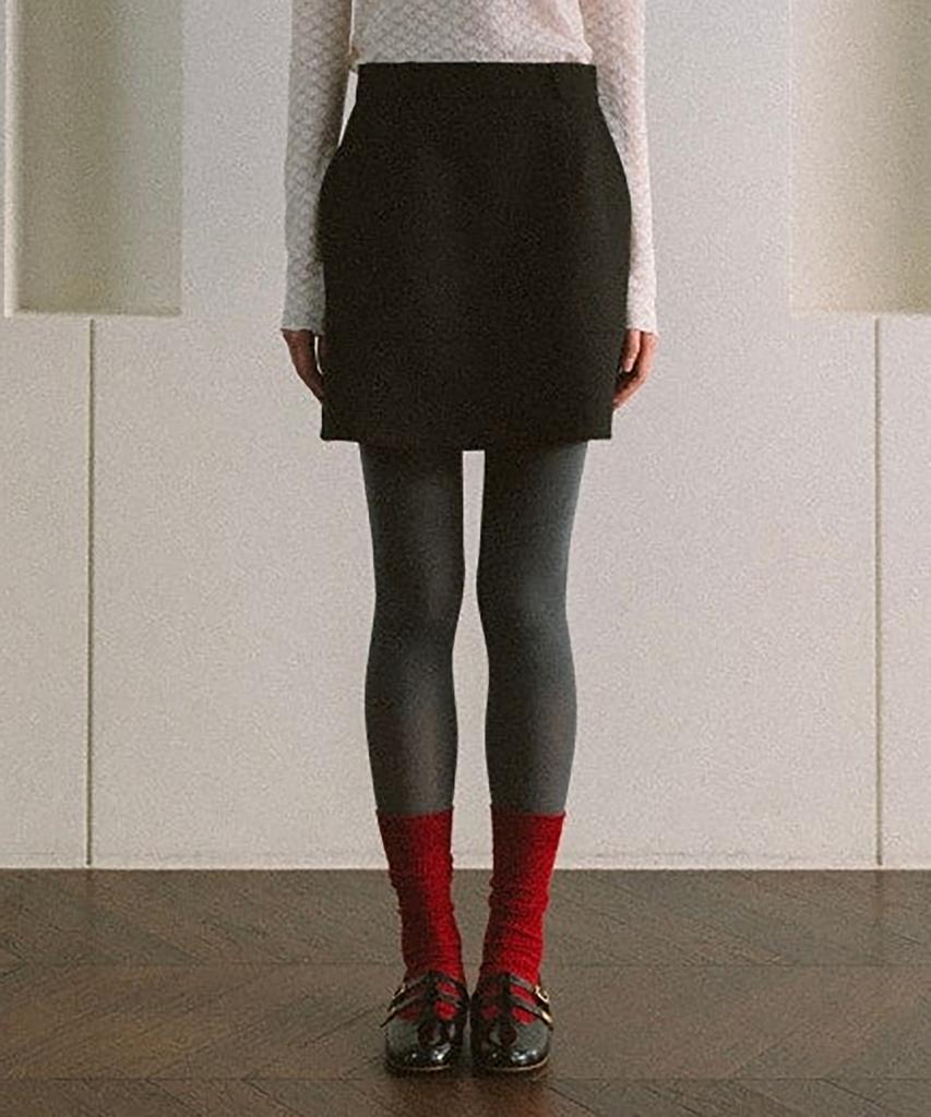 LOVEUSU Blend Wool Mini Skirt (Black)