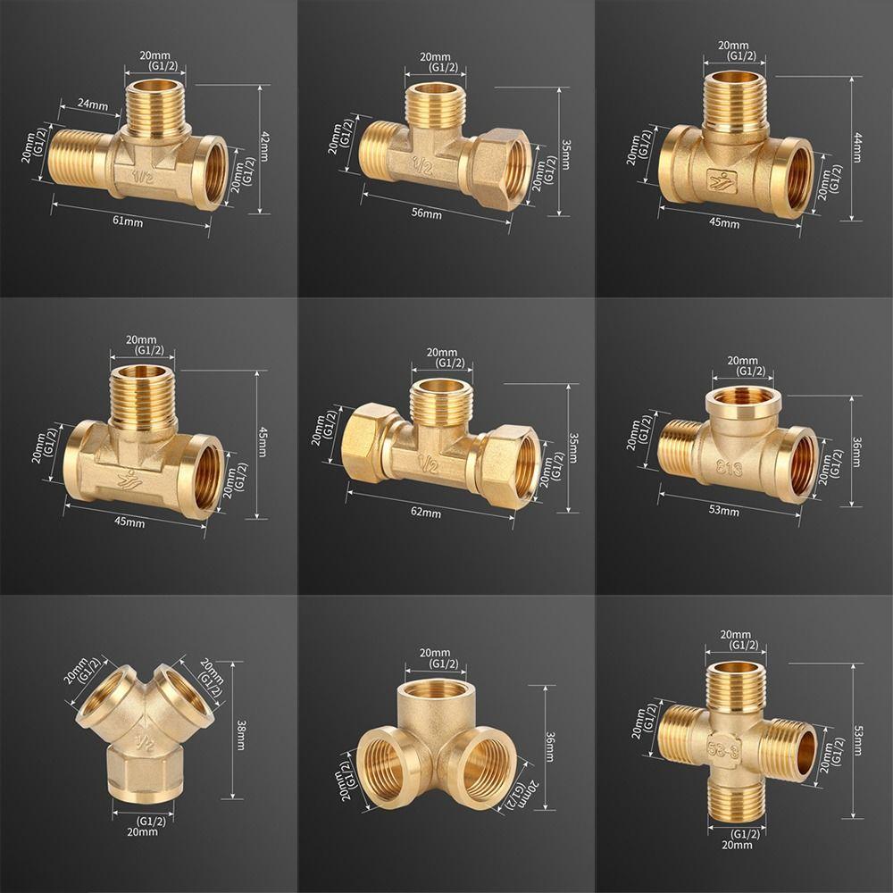 New 1/2 BSP Pneumatic Plumbing Connector Tee Type Male/Female Thread Brass Pipe Fitting Copper Fittings