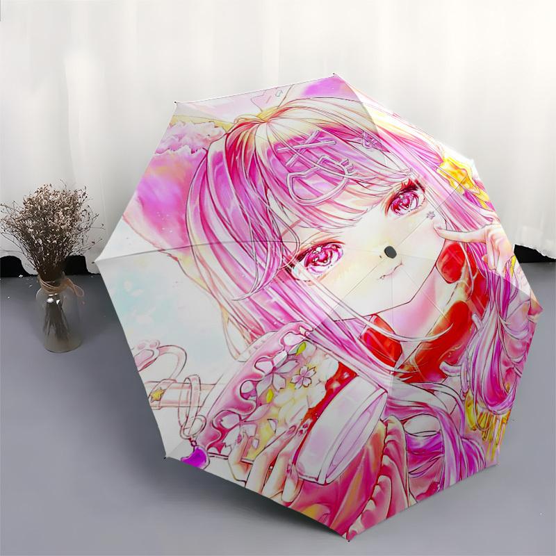 1pc Outdoor Umbrella with Cute Anime Girl Design - Automatic Opening/Closing, Portable 3-Fold Design, 8-Rib Iron Frame - Perfect Gift for Fans, T
