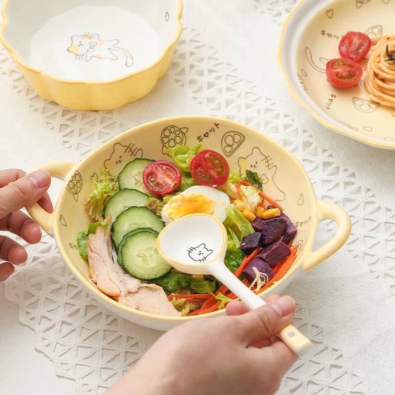 Orange Cat Ceramic Dinnerware Set Cute Bowl Plate Cutlery for Home Kitchen New House Gift