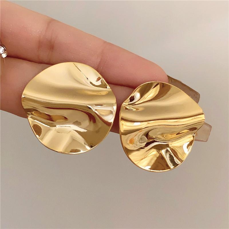 3.5cm Gold Plated Exaggerated Striped Round Clip On Earrings For Women Party Temperament Jewelry