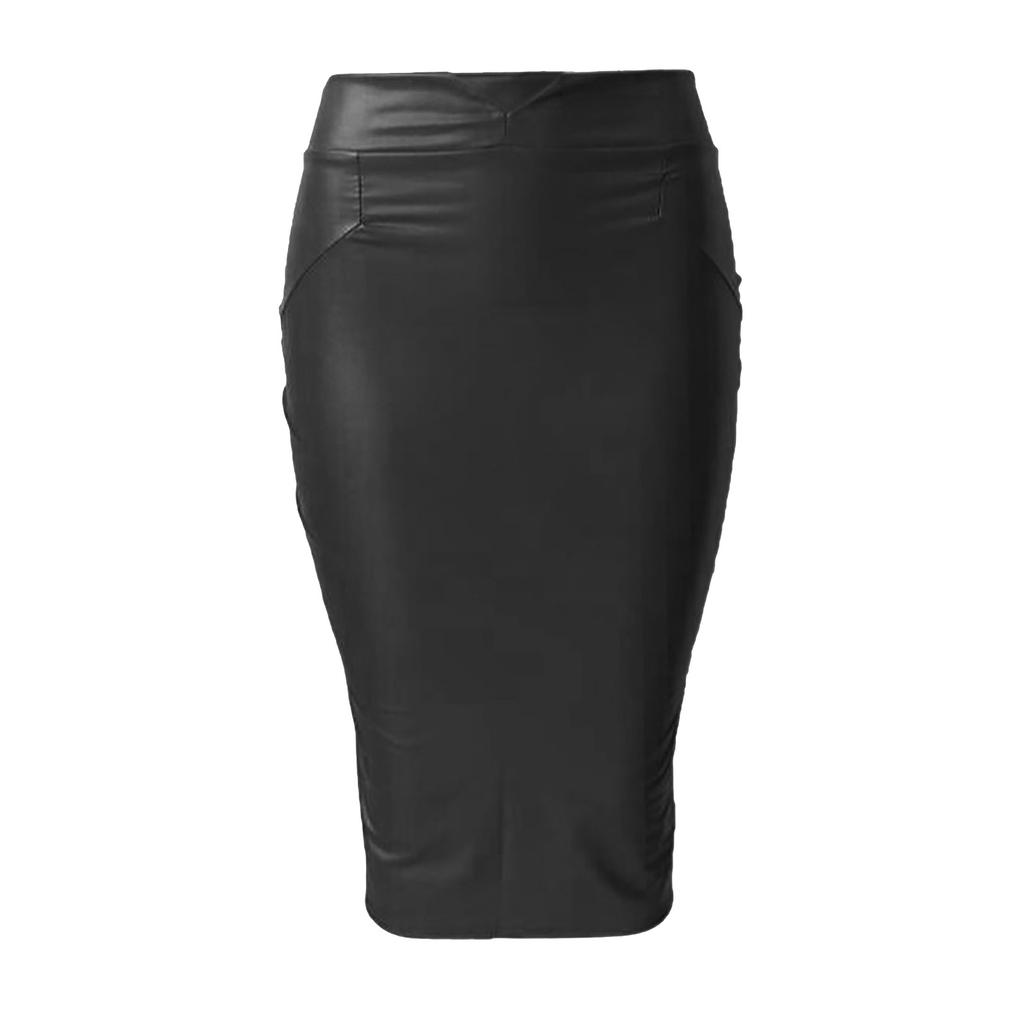 Damen Retro Frauen Lederrock Hohe Taille Schlank Party Bleistiftrock