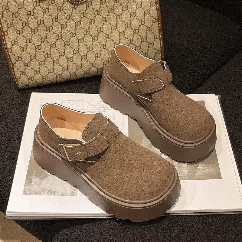 

2025 spring new French retro casual lazy height-increasing shoes children wear fashionable thick-soled non-slip loafers 35