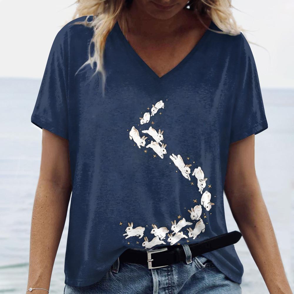 

Women s animal print T-shirt 3D cat and dog print V-neck T-shirt loose sleeve short sleeves, casual personality fashion summer 6XL